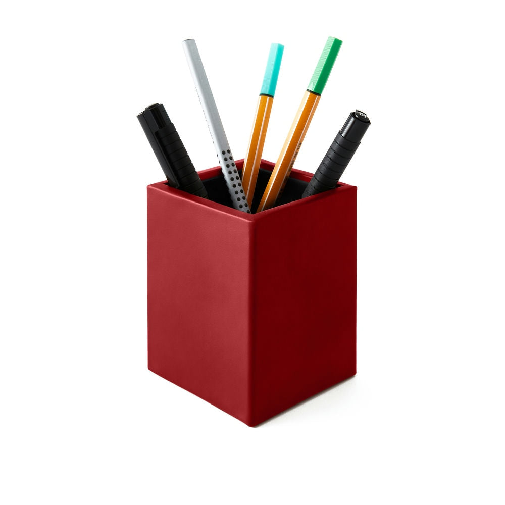 Portapenne da Scrivania Minerva di Eglooh - Cuoio Rosso Ferrari - Con Penne