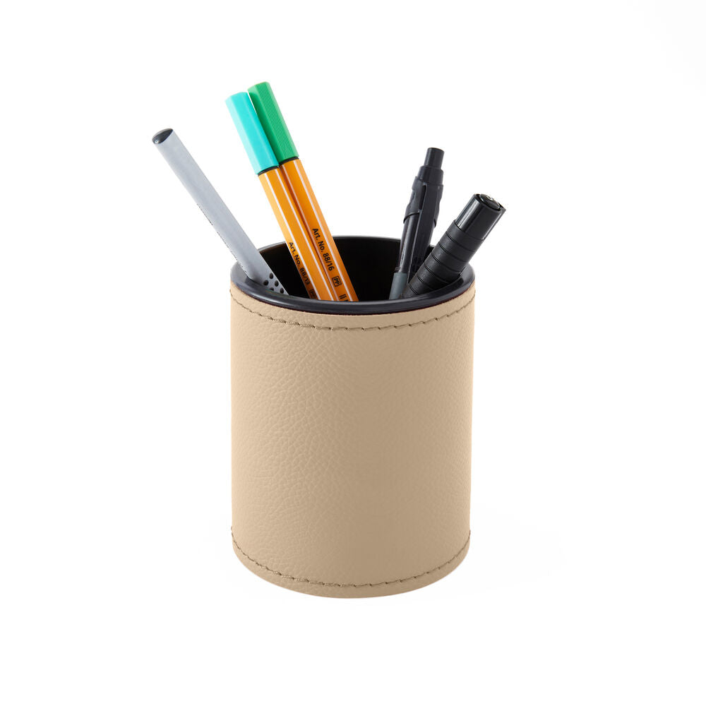 Portapenne in Pelle da Scrivania Zefiro di Eglooh - Vera Pelle Beige - Con Penne