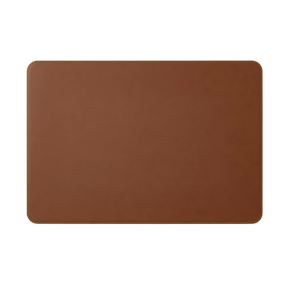 Sottomano Scrivania Hermes Deluxe di Eglooh - Cuoio Marrone Naturale e Cuciture Gialle