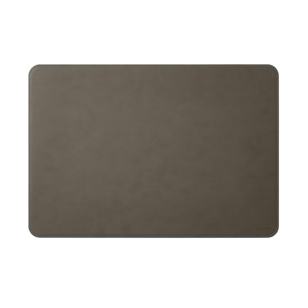 Sottomano Scrivania Hermes Deluxe di Eglooh - Cuoio Grigio Talpa e Cuciture Azzurre