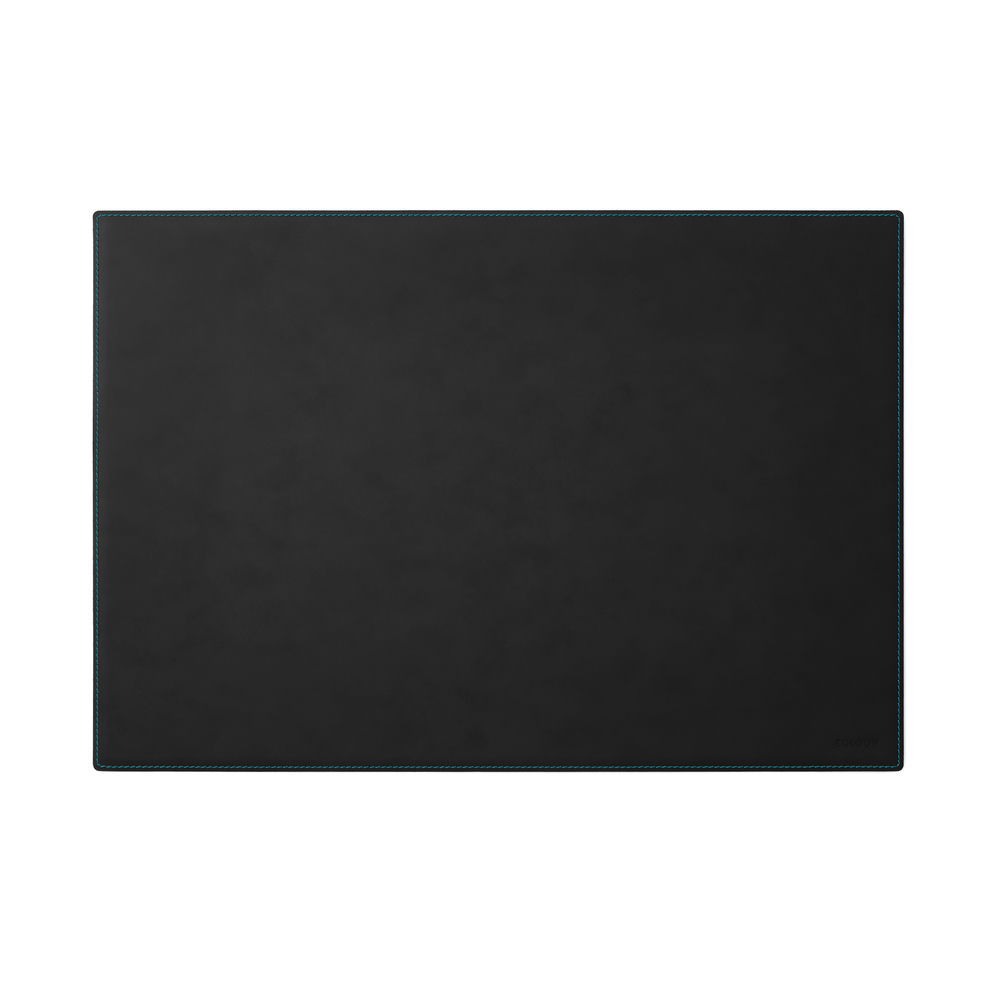 Sottomano Scrivania Mercurio Deluxe di Eglooh - Cuoio Nero e Cuciture Azzurre