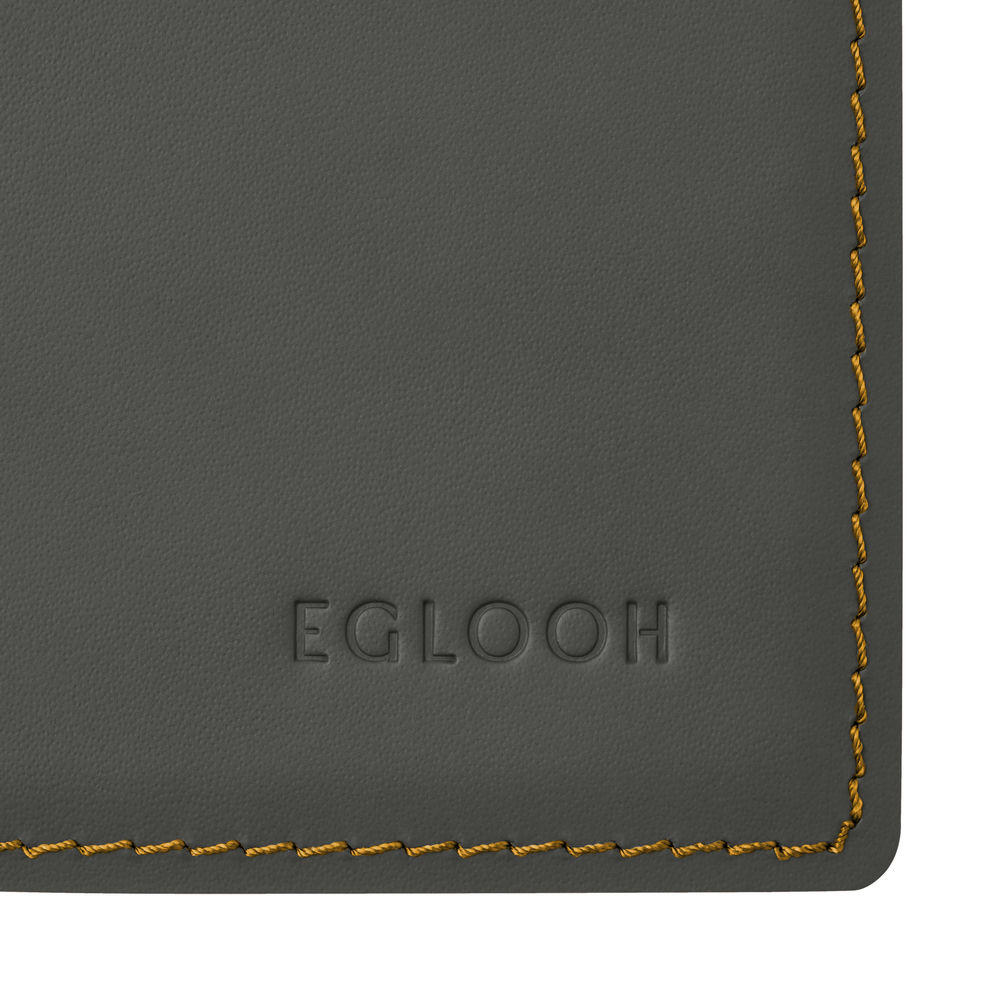 Sottomano Scrivania Mercurio Deluxe di Eglooh - Cuoio Grigio Antracite e Cuciture Gialle - Dettaglio Cucitura