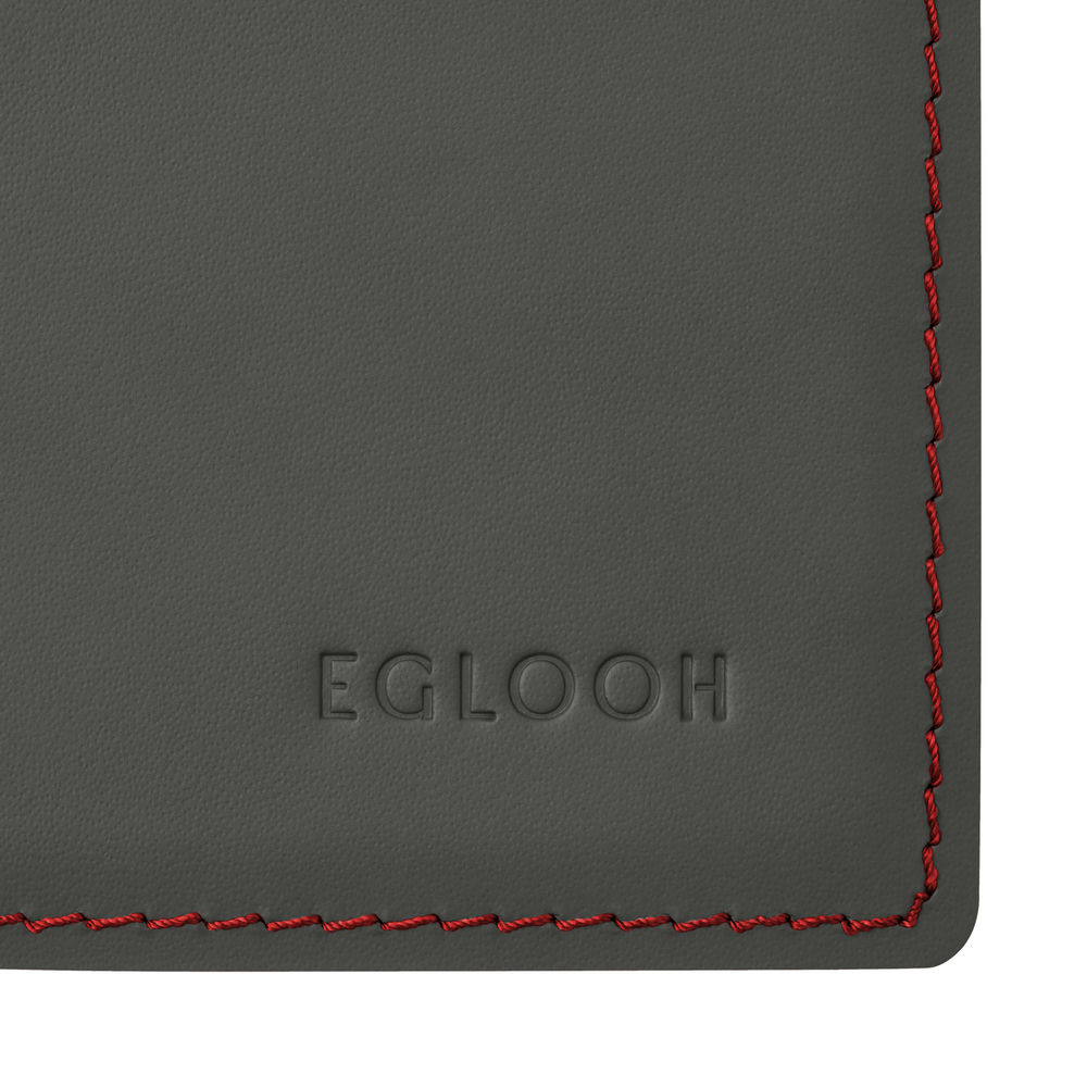 Sottomano Scrivania Mercurio Deluxe di Eglooh - Cuoio Grigio Antracite e Cuciture Rosse - Dettaglio Cucitura