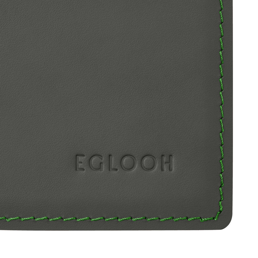 Sottomano Scrivania Mercurio Deluxe di Eglooh - Cuoio Grigio Antracite e Cuciture Verdi - Dettaglio Cucitura