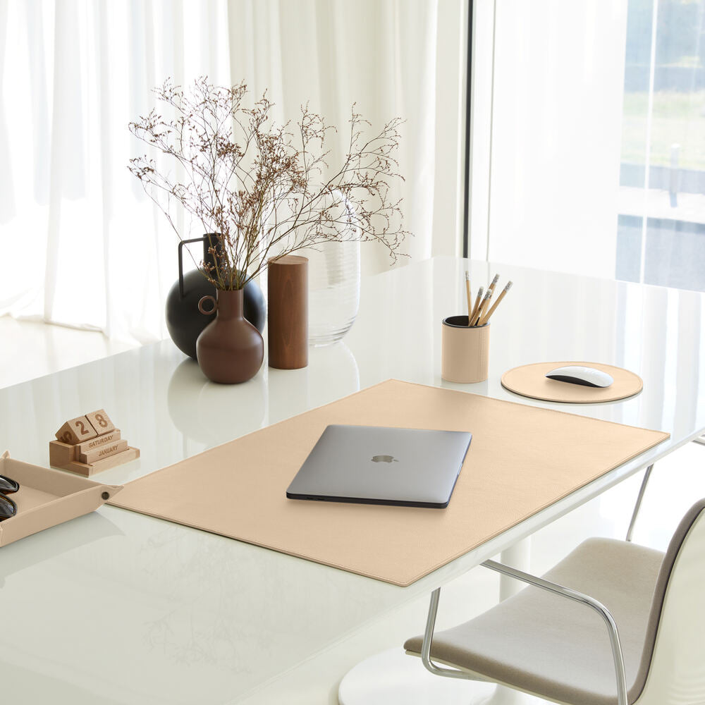 Svuotatasche Moderno in Pelle Iris di Eglooh - Vera Pelle Beige - Vista Tre Quarti