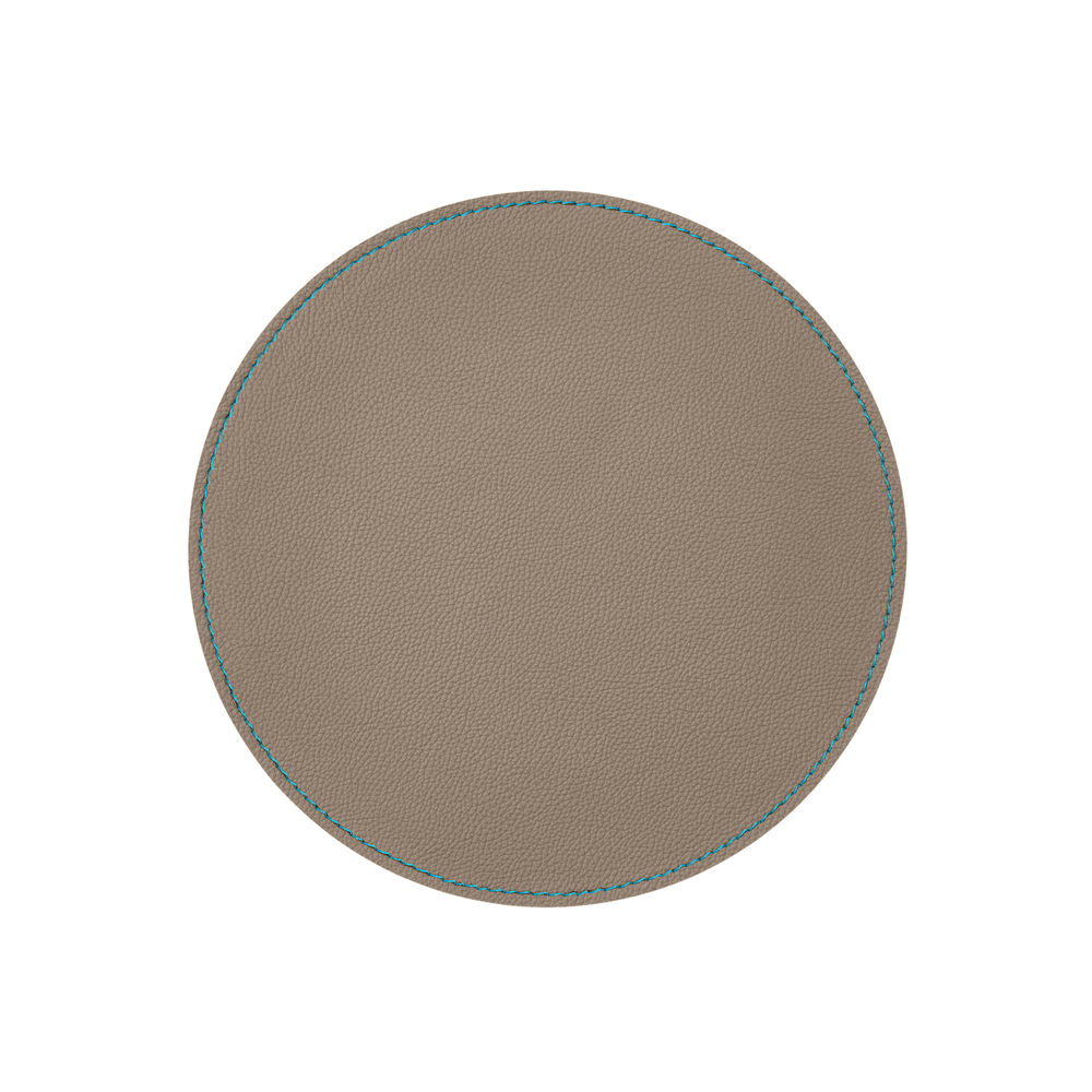 Tappetino Mouse Rotondo in Pelle Apollo Deluxe di Eglooh - Vera Pelle Grigio Talpa e Cuciture Azzurre