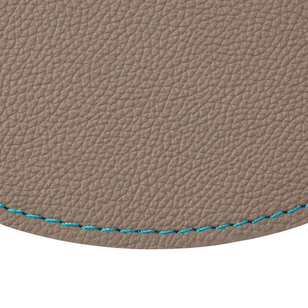 Tappetino Mouse Rotondo in Pelle Apollo Deluxe di Eglooh - Vera Pelle Grigio Talpa e Cuciture Azzurre - Dettaglio Cucitura