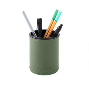 Portapenne da Scrivania Rotondo Orfeo di Eglooh - Cuoio Verde - Con Penne