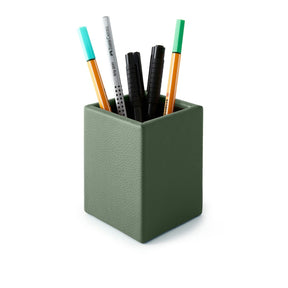 Portapenne in Pelle da Scrivania Atena di Eglooh - Vera Pelle Verde Salvia - Con Penne