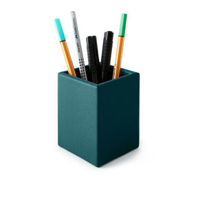 Portapenne in Pelle da Scrivania Atena di Eglooh - Vera Pelle Blu Petrolio - Con Penne