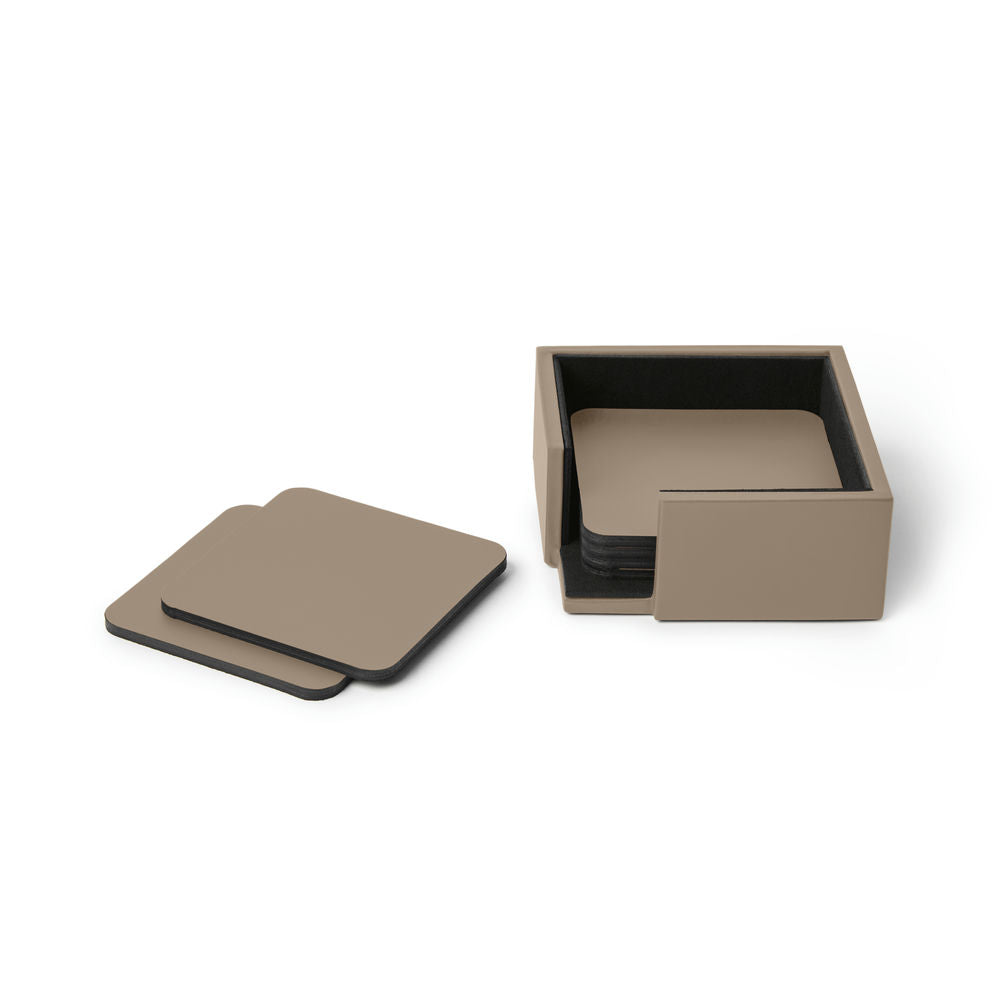 Nikalaz Set Di 4 Sottobicchieri Quadrati In Vera Pelle Rigenerata - 10x10 Cm, Marrone, Eleganti Per Tavolo E Giardino
