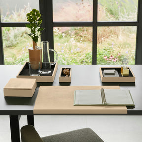Svuotatasche Moderno in Pelle con Coperchio Atena di Eglooh - Vera Pelle Beige - Vista Frontale