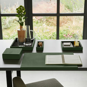 Svuotatasche Moderno in Pelle con Coperchio Atena di Eglooh - Vera Pelle Verde - Vista Frontale
