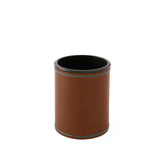 Portapenne da Scrivania Rotondo Orfeo Deluxe di Eglooh - Cuoio Marrone Naturale e Cuciture Azzurre