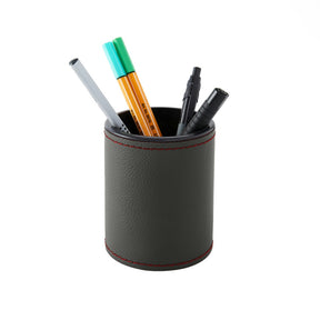 Portapenne in Pelle da Scrivania Zefiro Deluxe di Eglooh - Vera Pelle Grigio Antracite e Cuciture Rosse - Con Penne