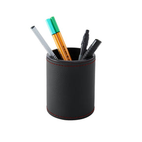 Portapenne in Pelle da Scrivania Zefiro Deluxe di Eglooh - Vera Pelle Nera e Cuciture Rosse - Con Penne