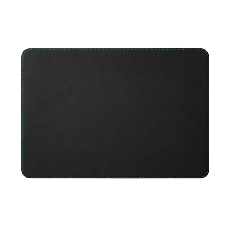 Sottomano Per Scrivania In Cuoio Rigenerato, 90x60 Cm, Made In Italy - Con Fondo Antiscivolo E Cuciture Blu