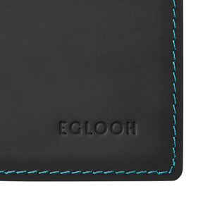 Sottomano Scrivania Mercurio Deluxe di Eglooh - Cuoio Nero e Cuciture Azzurre - Dettaglio Cucitura