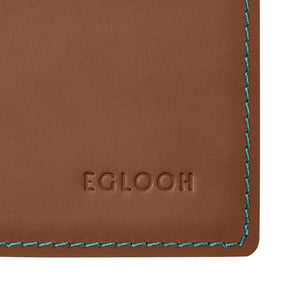 Sottomano Scrivania Mercurio Deluxe di Eglooh - Cuoio Marrone Naturale e Cuciture Azzurre - Dettaglio Cucitura