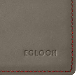 Sottomano Scrivania Mercurio Deluxe di Eglooh - Cuoio Grigio Talpa e Cuciture Rosse - Dettaglio Cucitura