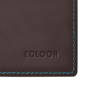 Sottomano Scrivania Mercurio Deluxe di Eglooh - Cuoio Marrone Scuro e Cuciture Azzurre - Dettaglio Cucitura