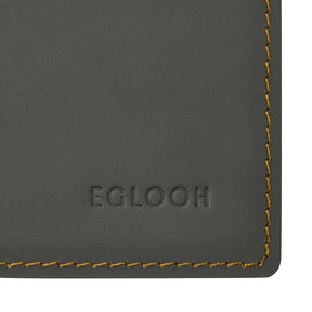 Sottomano Scrivania Mercurio Deluxe di Eglooh - Cuoio Grigio Antracite e Cuciture Gialle - Dettaglio Cucitura