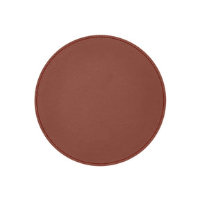 Tappetino Mouse Rotondo in Pelle Apollo Deluxe di Eglooh - Vera Pelle Marrone Naturale e Cuciture Rosse