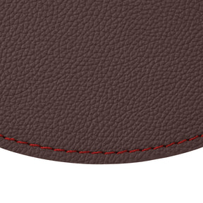 Tappetino Mouse Rotondo in Pelle Apollo Deluxe di Eglooh - Vera Pelle Marrone Scuro e Cuciture Rosse - Dettaglio Cucitura