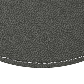 Tappetino Mouse Rotondo in Pelle Apollo Deluxe di Eglooh - Vera Pelle Grigio Antracite e Cuciture Bianche - Dettaglio Cucitura