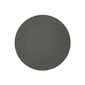 Tappetino Mouse Rotondo in Pelle Apollo Deluxe di Eglooh - Vera Pelle Grigio Antracite e Cuciture Verdi