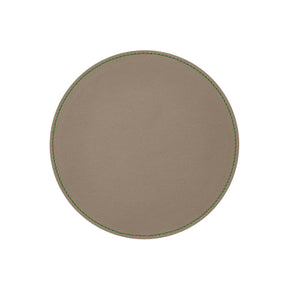 Tappetino Mouse Rotondo in Pelle Apollo Deluxe di Eglooh - Vera Pelle Grigio Talpa e Cuciture Verdi