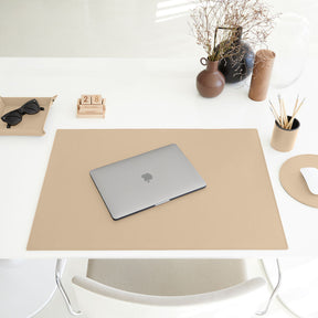 Tappetino Mouse Rotondo in Pelle Apollo di Eglooh - Vera Pelle Beige - Vista Frontale