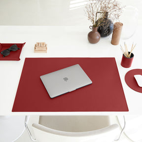 Tappetino Mouse Rotondo in Pelle Apollo di Eglooh - Vera Pelle Rosso Ferrari - Vista Frontale