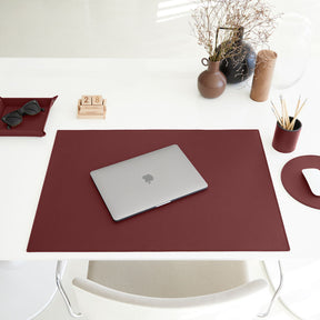 Tappetino Mouse Rotondo in Pelle Apollo di Eglooh - Vera Pelle Rosso Bordeaux - Vista Frontale