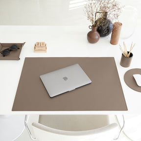 Tappetino Mouse Rotondo in Pelle Apollo di Eglooh - Vera Pelle Grigio Talpa - Vista Frontale