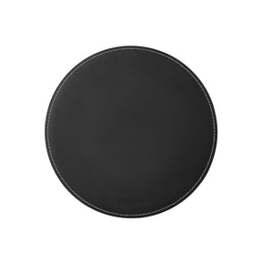 Tappetino Mouse Rotondo Atlante Deluxe di Eglooh - Cuoio Nero e Cuciture Bianche