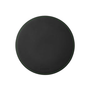 Tappetino Mouse Rotondo Atlante Deluxe di Eglooh - Cuoio Nero e Cuciture Verdi
