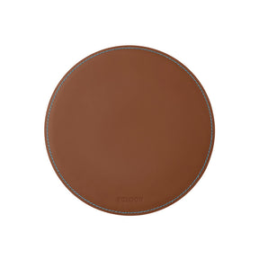 Tappetino Mouse Rotondo Atlante Deluxe di Eglooh - Cuoio Marrone Naturale e Cuciture Azzurre