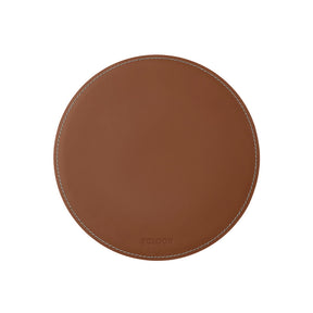 Tappetino Mouse Rotondo Atlante Deluxe di Eglooh - Cuoio Marrone Naturale e Cuciture Bianche