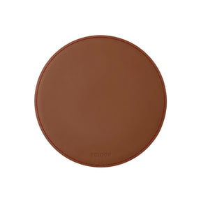 Tappetino Mouse Rotondo Atlante Deluxe di Eglooh - Cuoio Marrone Naturale e Cuciture Rosse