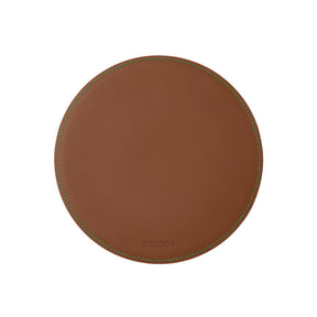 Tappetino Mouse Rotondo Atlante Deluxe di Eglooh - Cuoio Marrone Naturale e Cuciture Verdi