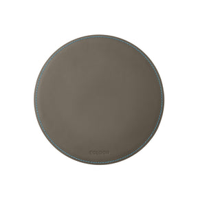 Tappetino Mouse Rotondo Atlante Deluxe di Eglooh - Cuoio Grigio Talpa e Cuciture Azzurre