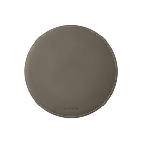 Tappetino Mouse Rotondo Atlante Deluxe di Eglooh - Cuoio Grigio Talpa e Cuciture Bianche