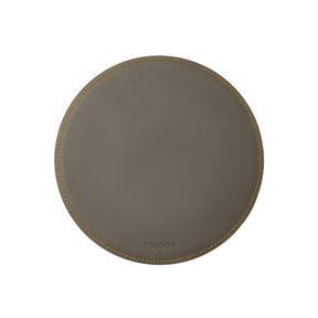 Tappetino Mouse Rotondo Atlante Deluxe di Eglooh - Cuoio Grigio Talpa e Cuciture Gialle