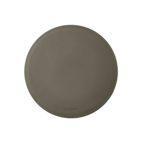 Tappetino Mouse Rotondo Atlante Deluxe di Eglooh - Cuoio Grigio Talpa e Cuciture Verdi