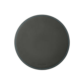 Tappetino Mouse Rotondo Atlante Deluxe di Eglooh - Cuoio Grigio Antracite e Cuciture Azzurre
