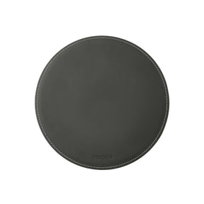 Tappetino Mouse Rotondo Atlante Deluxe di Eglooh - Cuoio Grigio Antracite e Cuciture Bianche