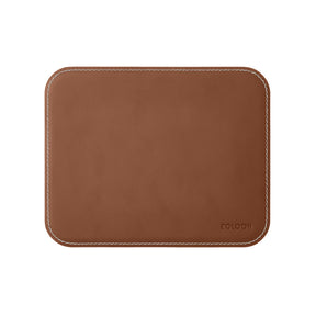 Tappetino Mouse Hermes Deluxe di Eglooh - Cuoio Marrone Naturale e Cuciture Bianche