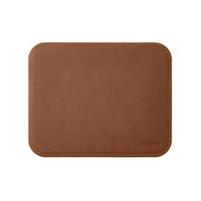Tappetino Mouse Hermes Deluxe di Eglooh - Cuoio Marrone Naturale e Cuciture Gialle
