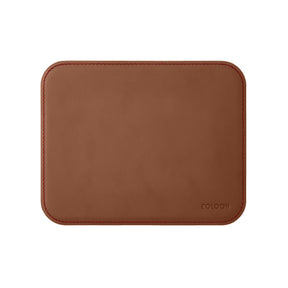 Tappetino Mouse Hermes Deluxe di Eglooh - Cuoio Marrone Naturale e Cuciture Rosse